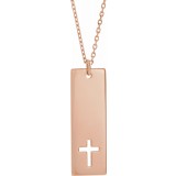 14K Rose Pierced Cross Engravable Bar 16-18 Necklace photo