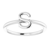 14K White Initial S Ring photo 3