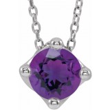 14K White Amethyst Solitaire 16-18 Necklace photo