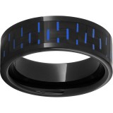 Black Diamond Ceramic Pipe Cut Band with Black and Blue Carbon Fiber Inlay photo