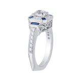 Shah Luxury 14K White Gold Cushion Cut Diamond Halo Engagement Ring with Sapphire (Semi-Mount) photo 3