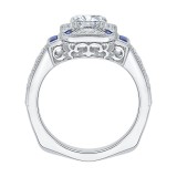 Shah Luxury 14K White Gold Cushion Cut Diamond Halo Engagement Ring with Sapphire (Semi-Mount) photo 4