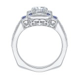 Shah Luxury 14K White Gold Cushion Cut Diamond Halo Engagement Ring with Sapphire (Semi-Mount) photo 4