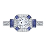 Shah Luxury 14K White Gold Cushion Cut Diamond Halo Engagement Ring with Sapphire (Semi-Mount) photo