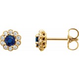 14K Yellow 3.2 mm Round Blue Sapphire & 1/6 CTW Diamond Earrings photo