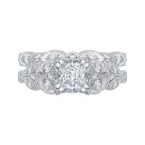 Shah Luxury Princess Cut Diamond Floral Engagement Ring In 14K White Gold (Semi-Mount) photo 4