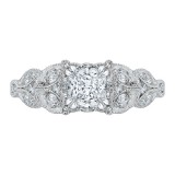 Shah Luxury Princess Cut Diamond Floral Engagement Ring In 14K White Gold (Semi-Mount) photo