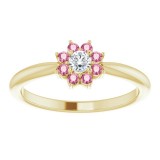 14K Yellow Pink Tourmaline & .06 CT Diamond Flower Ring photo 3