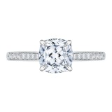 Shah Luxury 14K White Gold Cushion Cut Diamond Solitaire with Accents Engagement Ring (Semi-Mount) photo