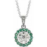 14K White Emerald & 1/3 CTW Diamond Necklace photo