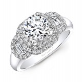 18k White Gold Diamond Half Moon Baguette Diamond Engagement Ring photo
