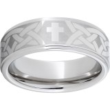 Serinium Flat Band with Grooved Edges and Cross Knot Laser Engraving photo