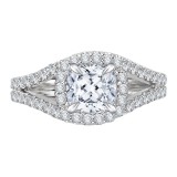 Shah Luxury 14K White Gold Cushion Diamond Halo Engagement Ring with Split Shank (Semi-Mount) photo