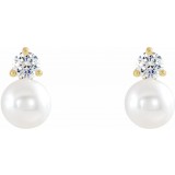 14K Yellow Freshwater Cultured Pearl & 1/5 CTW Diamond Earrings photo 2