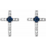 14K White Blue Sapphire & .05 CTW Diamond Cross Earrings photo 2