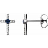 14K White Blue Sapphire & .05 CTW Diamond Cross Earrings photo