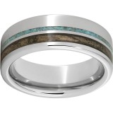 Serinium Pipe Cut Band with Off-Center Bourbon Barrel Aged Inlay & Turquoise Inlay photo