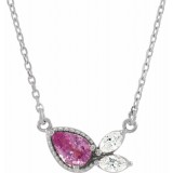 14K White Pink Sapphire & 1/6 CTW Diamond 16 Necklace photo