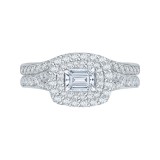 Shah Luxury 14K White Gold Emerald Cut Diamond Halo Engagement Ring with Split Shank (Semi-Mount) photo 2