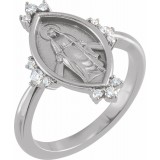 14K White 1/5 CTW Diamond Miraculous Medal Ring photo