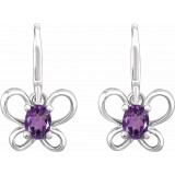 14K White 4x3 mm Oval February Youth Butterfly Birthstone Earrings photo 2
