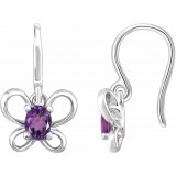 14K White 4x3 mm Oval February Youth Butterfly Birthstone Earrings photo