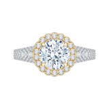 Shah Luxury 14K Two-Tone Gold Round Diamond Halo Engagement Ring with Split Shank (Semi-Mount) photo