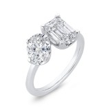 Shah Luxury 14K White Gold Two Stone Engagement Ring Center with Oval & Radiant Diamond photo 2