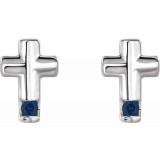 14K White Blue Sapphire Cross Earrings photo 2