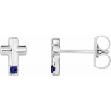 14K White Blue Sapphire Cross Earrings photo 3