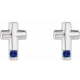 14K White Blue Sapphire Cross Earrings photo 4