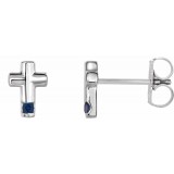 14K White Blue Sapphire Cross Earrings photo