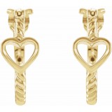 14K Yellow Pierced Heart Rope Hoop Earrings photo 2