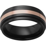 Black Diamond Ceramic Flat Band with Grooved Edges and a 2mm 14K Rose Gold Inlay photo