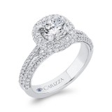 Shah Luxury 14K White Gold Round Diamond Double Halo Engagement Ring with Split Shank (Semi-Mount) photo 2
