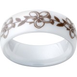 White Diamond CeramicDomed Ring with a Barbwire Laser Engraving photo