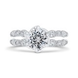 Shah Luxury 14K White Gold Bezel Set Round Diamond Split Shank Engagement Ring with Milgrain (Semi-Mount) photo