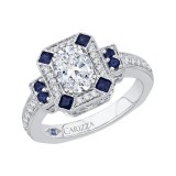 Shah Luxury 14K White Gold Oval Diamond and Sapphire Engagement Ring (Semi-Mount) photo 2
