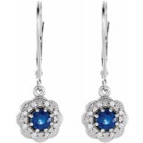 14K White Blue Sapphire & 1/10 CTW Diamond Halo-Style Earrings photo 2