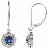 14K White Blue Sapphire & 1/10 CTW Diamond Halo-Style Earrings photo