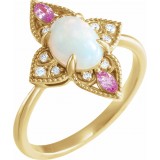 14K Yellow Ethiopian Opal, Pink Sapphire & .05 CTW Diamond Vintage-Inspired Ring photo