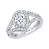 Shah Luxury Pear Diamond Halo Engagement Ring In 14K White Gold with Split Shank (Semi-Mount) photo 2