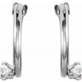 14K White 2.5 mm Round Cubic Zirconia Youth Hinged Hoop Earrings photo 2