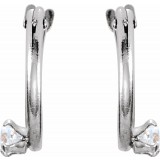 14K White 2.5 mm Round Cubic Zirconia Youth Hinged Hoop Earrings photo 2