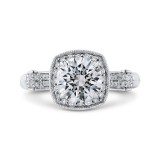 Shah Luxury 14K White Gold Round Diamond Halo Vintage Engagement Ring (Semi-Mount) photo