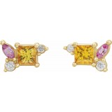 14K Yellow Yellow Sapphire, Pink Sapphire, & 1/8 CTW Diamond Earrings photo 2