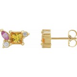 14K Yellow Yellow Sapphire, Pink Sapphire, & 1/8 CTW Diamond Earrings photo