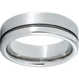 Serinium Pipe Cut Band with 1mm Off-Center Milgrain Groove, and Laser Satin Finish on Wide Edge photo