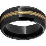 Black Diamond Ceramic Beveled Edge Band with One 2mm 18K Yellow Gold Milgrain Inlay photo