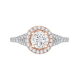 Shah Luxury 14K Two-Tone Gold Round Diamond Halo Engagement Ring with Split Shank (Semi-Mount) photo